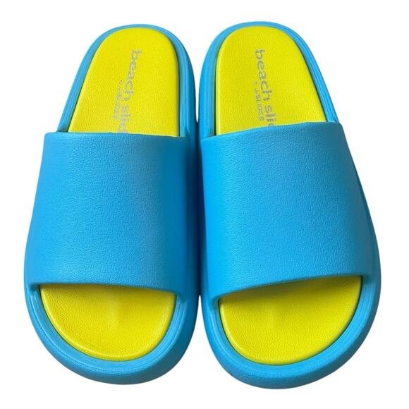 J Slides Squish Turquoise Yellow‎ Beach Slides NWT Size 6 - Picture 1 of 12